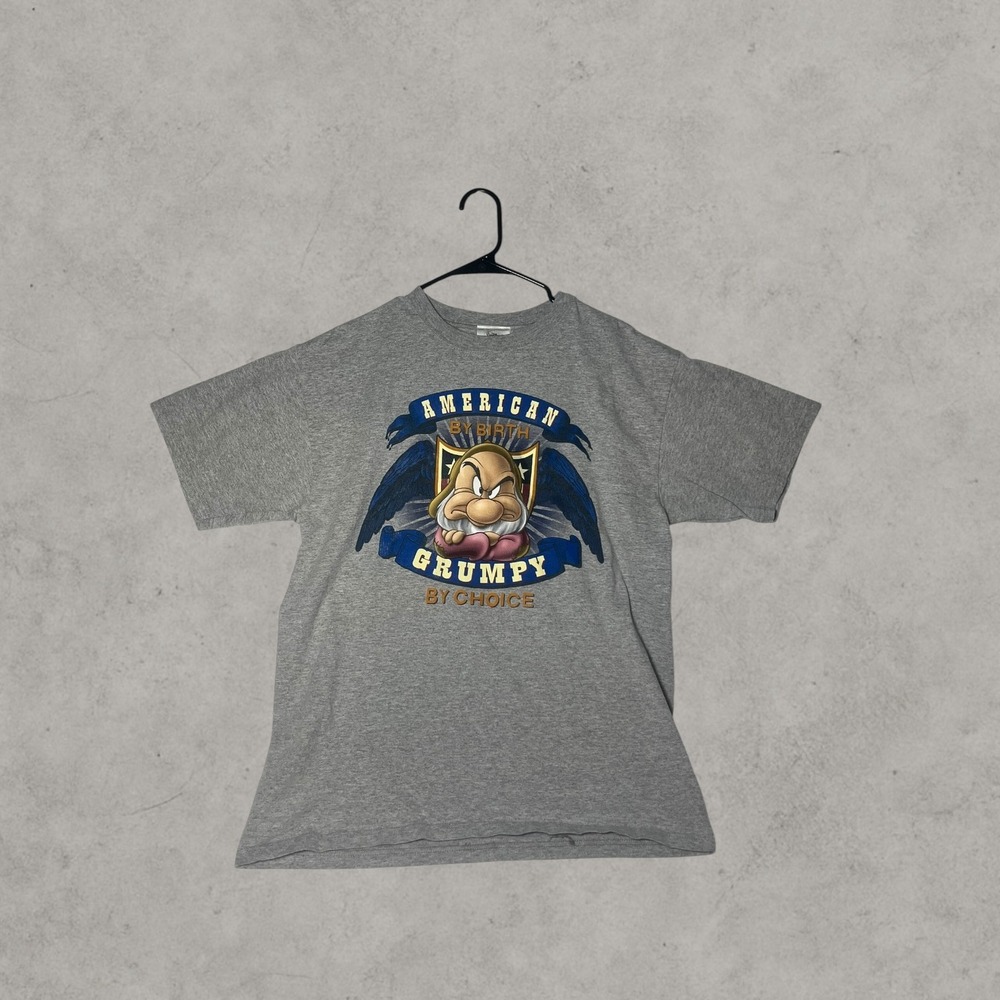 Disney Grumpy T-Shirt American By Birth Grumpy By Choice Gray Graphic Tee Mens L